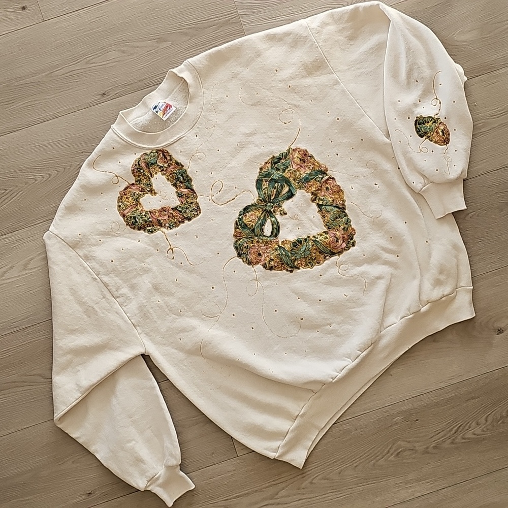Vintage 90s‎ Handmade Valentines Day Crewneck Sweater, 2X *Wear - Read